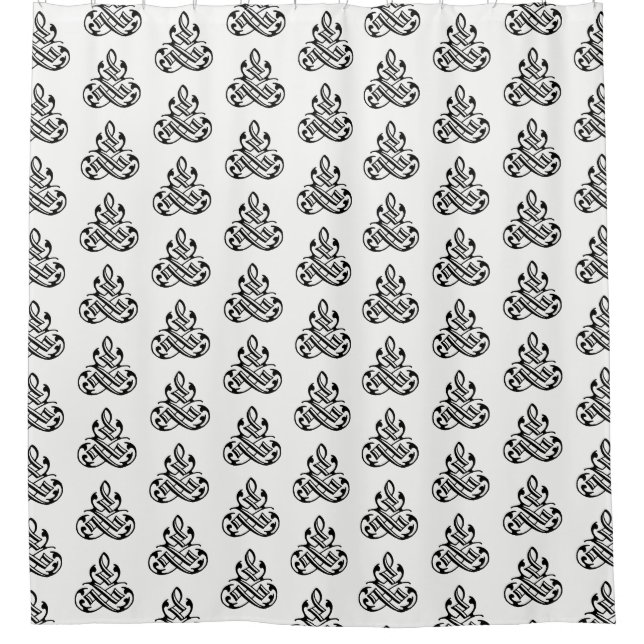 Black and White Fancy Flourish Shower Curtain (Front)