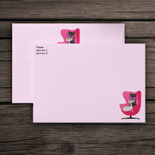 Black and White Fancy Mid Century Cats Chair Pink Envelope