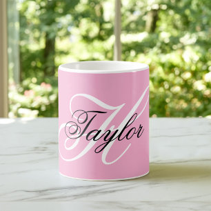 Black and White Fancy Monogram Pink Coffee Mug