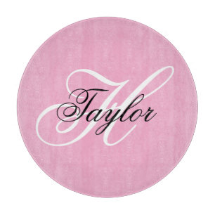 Black and White Fancy Monogram Pink Cutting Board