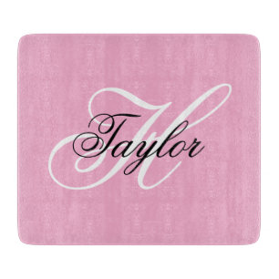 Black and White Fancy Monogram Pink Cutting Board