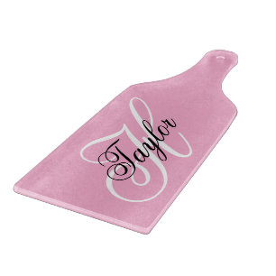 Black and White Fancy Monogram Pink Cutting Board