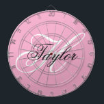 Black and White Fancy Monogram Pink Dartboard<br><div class="desc">Customise the modern handwritten style script to create your own girly gift for her.
Add a monogram initial and name to create a first name initial combination with fancy classic style calligraphy.
You can customise the pink, black and white colours in this design.</div>