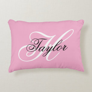Black and White Fancy Monogram Pink Decorative Cushion