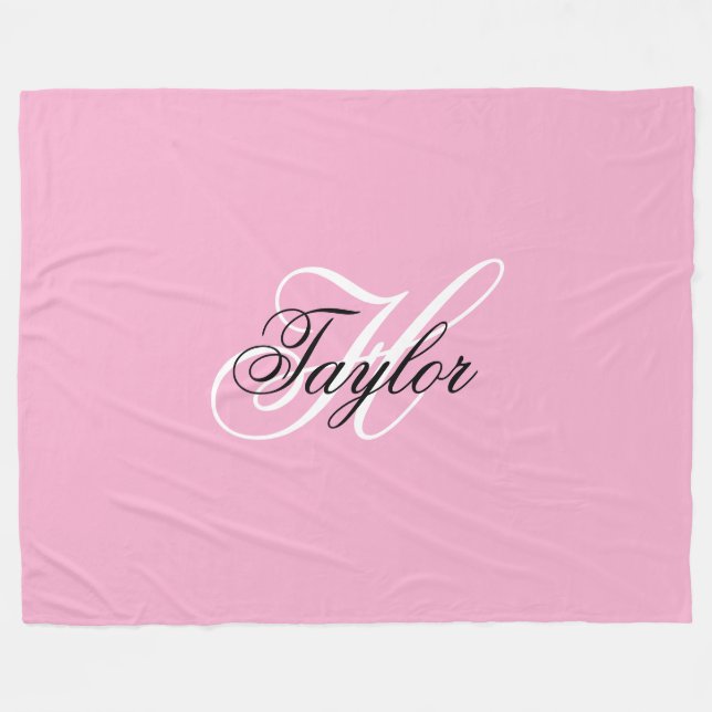 Black and White Fancy Monogram Pink Fleece Blanket (Front (Horizontal))