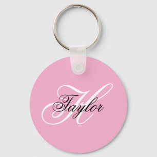 Black and White Fancy Monogram Pink Key Ring