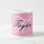 Black and White Fancy Monogram Pink Large Coffee Mug<br><div class="desc">Customise the modern handwritten style script to create your own girly gift for her home. The monogram is situation in the centre of the giant mug's print area. Add a monogram initial and name to create a first name initial combination with fancy classic style calligraphy. You can customise the pink,...</div>