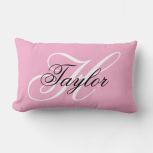Black and White Fancy Monogram Pink Lumbar Cushion