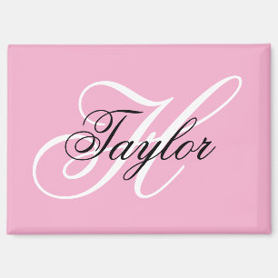 Black and White Fancy Monogram Pink Magnet