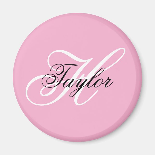 Black and White Fancy Monogram Pink Magnet (Front)