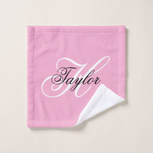 Black and White Fancy Monogram Pink Wash Cloth