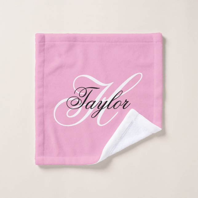 Black and White Fancy Monogram Pink Wash Cloth (Wash Cloth)