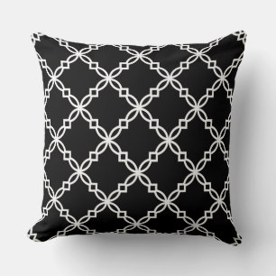 Black and White Fancy Quatrefoil Pattern Cushion