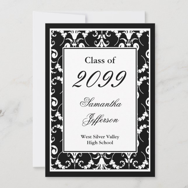 Black and White Fancy Script Graduation Invitation (Front)
