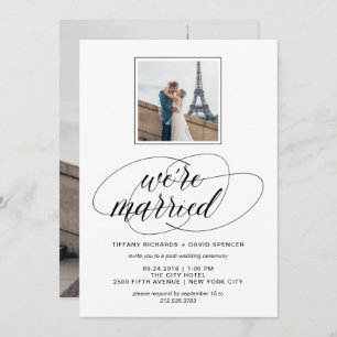 Black and White Fancy Script Photo   We're Married Invitation