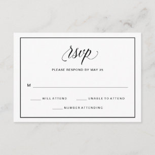 Black and White Fancy Script Wedding RSVP Photo Card