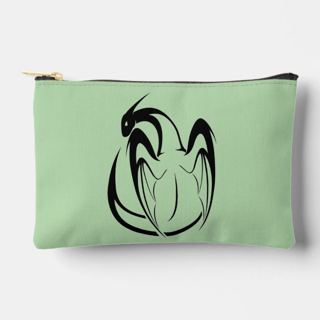 Black and White Fantasy Dragon Outline Accessory Pouch (Front)