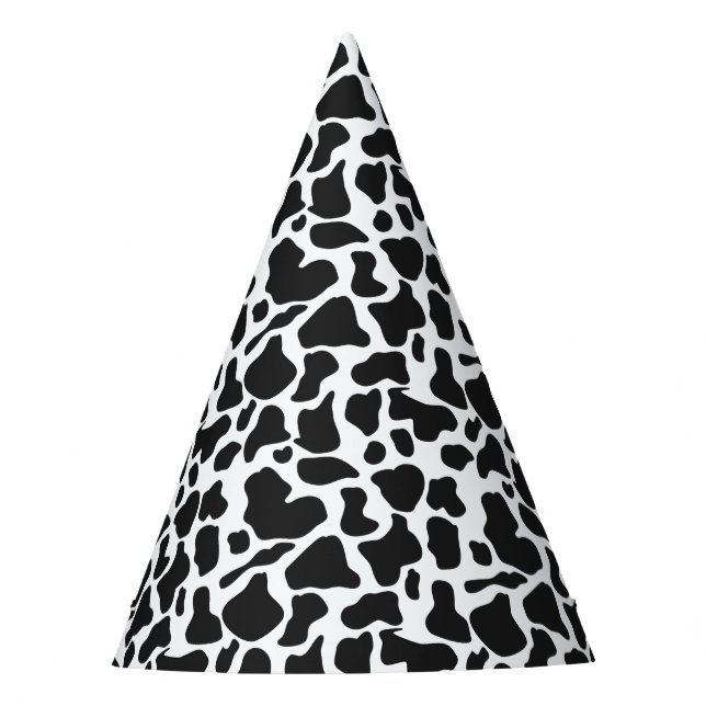 Black and White Farm Cow Spots Pattern Party Hat (Front)