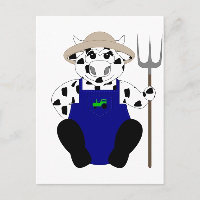 Black And White Farmer Cow Postcard (Front)