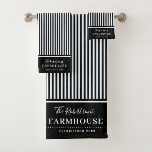 Black and White Farmhouse Striped Custom Bath Towe Towel Set