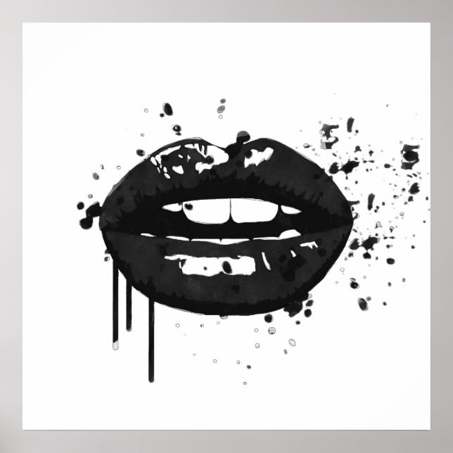 Black and white fashion glamour beauty lips kiss poster (Front)