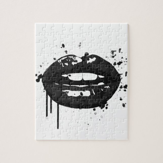 Black and white fashion glamour lips illustration jigsaw puzzle (Vertical)