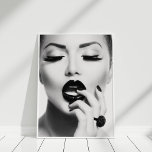 Black and White Fashion Portait Poster Print<br><div class="desc">Elevate your decor with the chic sophistication of the "Black and White Fashion Portrait Poster Print." This striking black-and-white photograph features the captivating face of a woman adorned with modern makeup and a statement ring on her finger. Her poised expression and elegant demeanor exude the aura of a cosmopolitan fashion...</div>