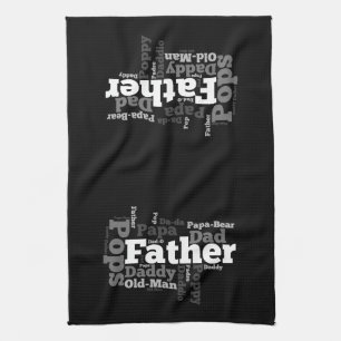Black and White Father Word Collage Tea Towel