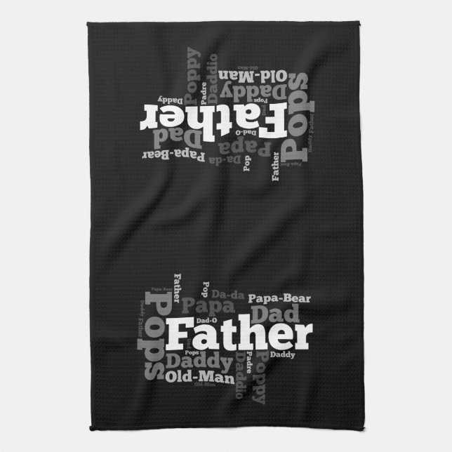 Black and White Father Word Collage Tea Towel (Vertical)