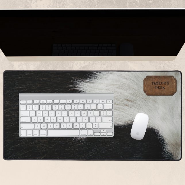 Black and White Faux Cow Fur and Leather  Desk Mat (Creator Uploaded)
