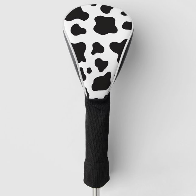 Black and white Faux Cowhide Driver Golf Head Cover (Front)