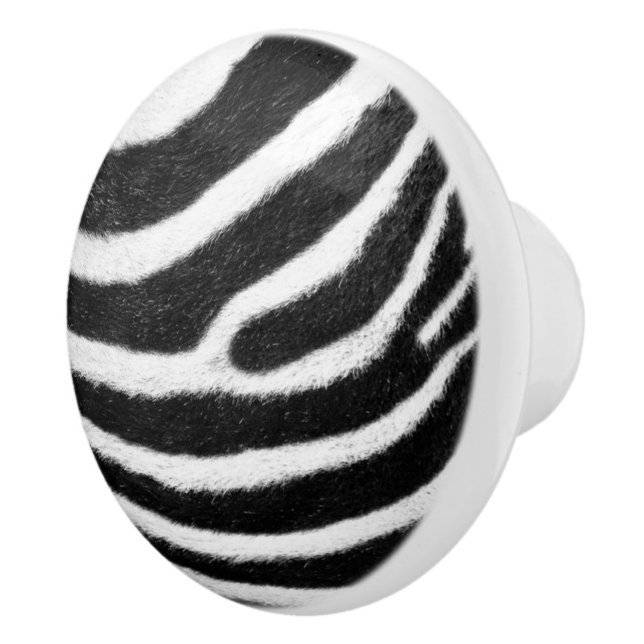 black and white faux fur stripes Zebra Print Ceramic Knob (Right)