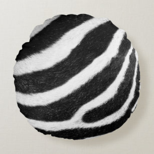 black and white faux fur stripes Zebra Print Round Cushion