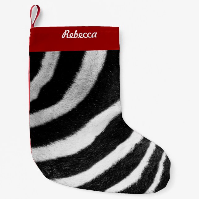 black and white faux fur stripes Zebra Print Small Christmas Stocking (Front)