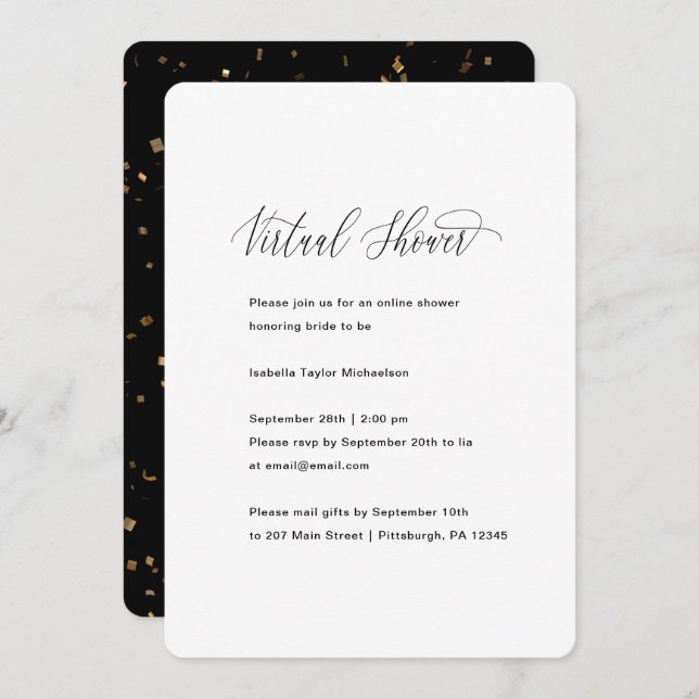 Black and White Faux Gold Virtual Bridal Shower Invitation (Front/Back)