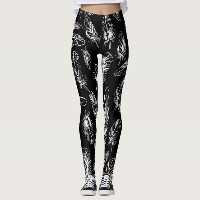 Black and White Feather Leggings (Front)