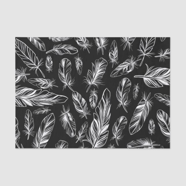 Black and White Feather Tissue Paper (Front)