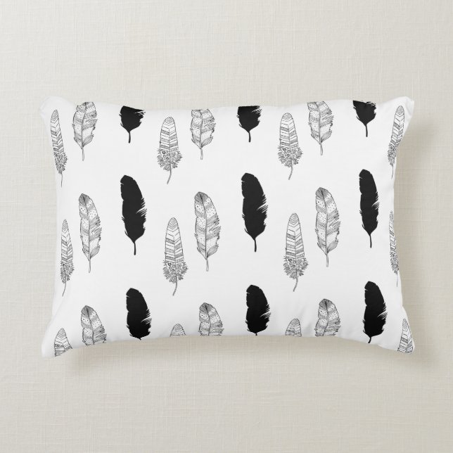 Black and White Feathers Decorative Cushion (Front)