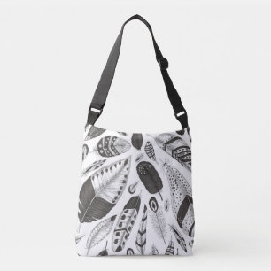 Black and white feathers pattern crossbody bag