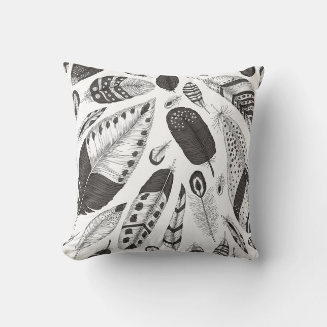 Black and white feathers pattern cushion (Front)