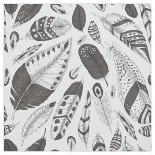 Black and white feathers pattern fabric