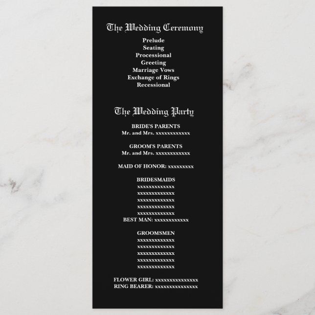 Black and White Feathery  Damask Wedding Program Programme (Front)