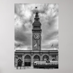 Black and White Ferry Building San Francisco Poster