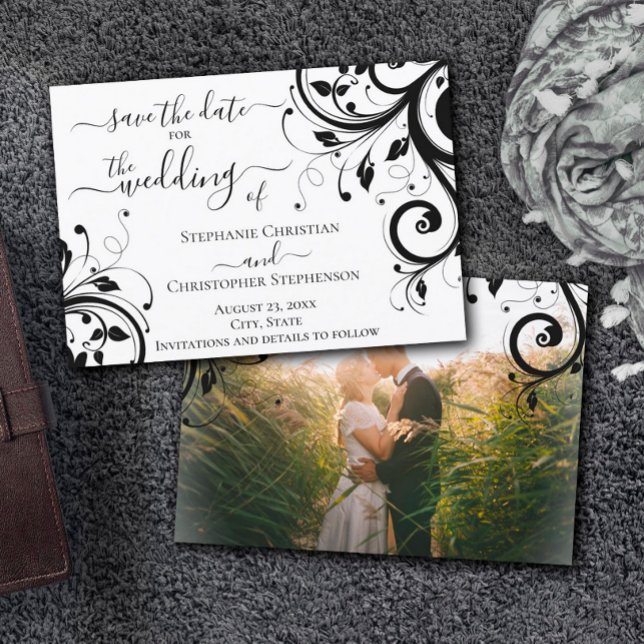 Black and White Festive Save the Date Back Photo Invitation (Creator Uploaded)