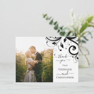 Black and White Festive Swirl Photo Thank You