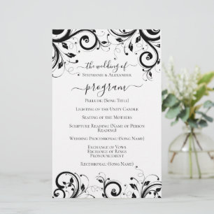 Black and White Festive Swirl Wedding Program