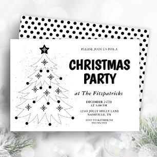 Black and White Festive Tree Christmas Party Invitation