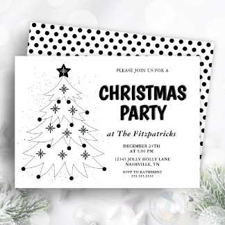 Black and White Festive Tree Christmas Party Invitation