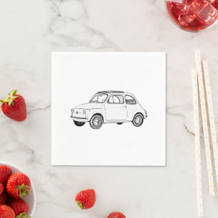 Black and White Fiat 500 Pencil Style Drawing Napkin