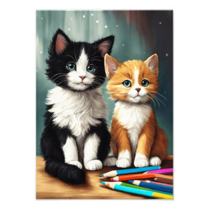 Black and white figures cats photo print